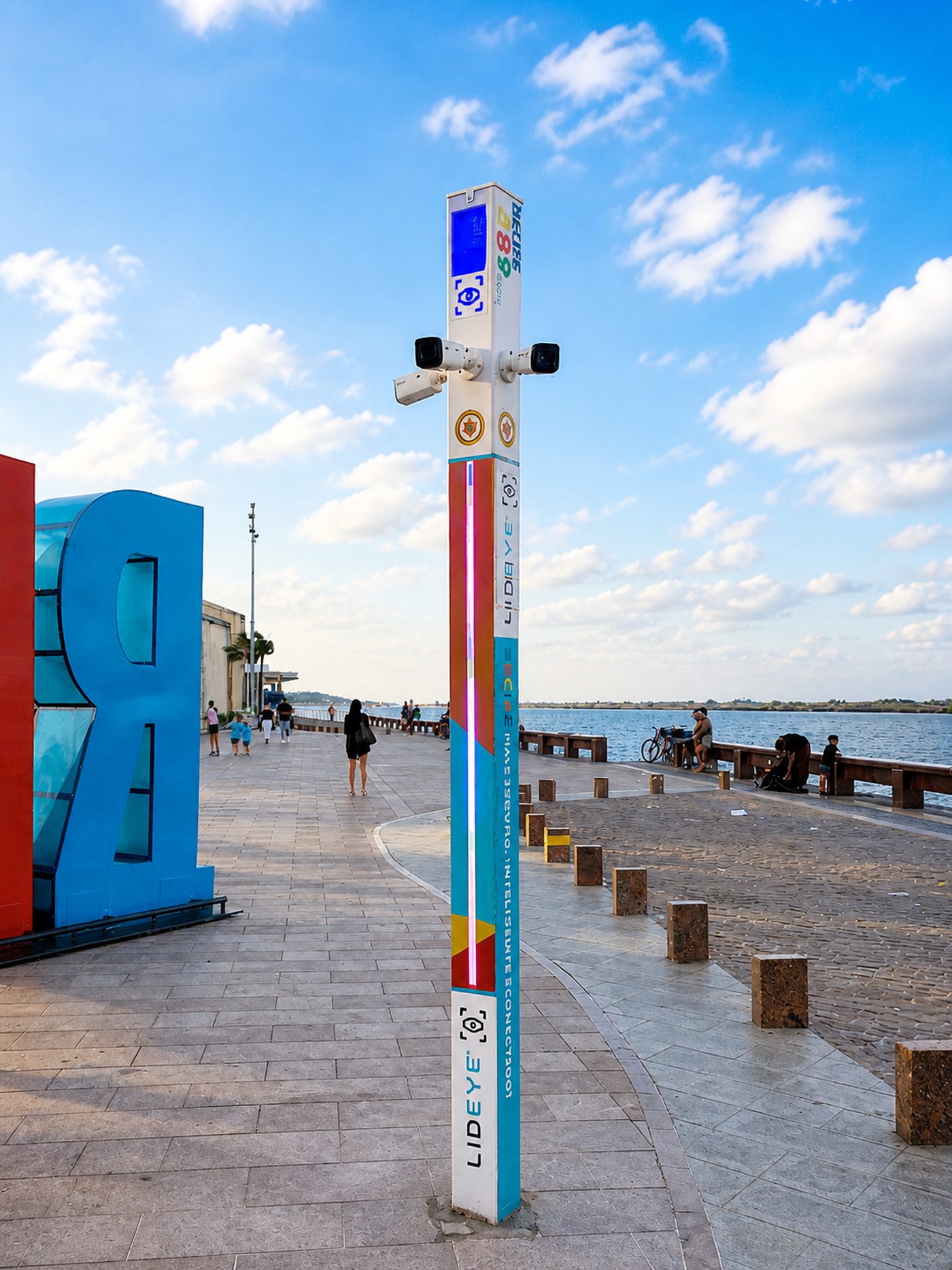 Totem LidEye na orla, ao lado do letreiro do Recife